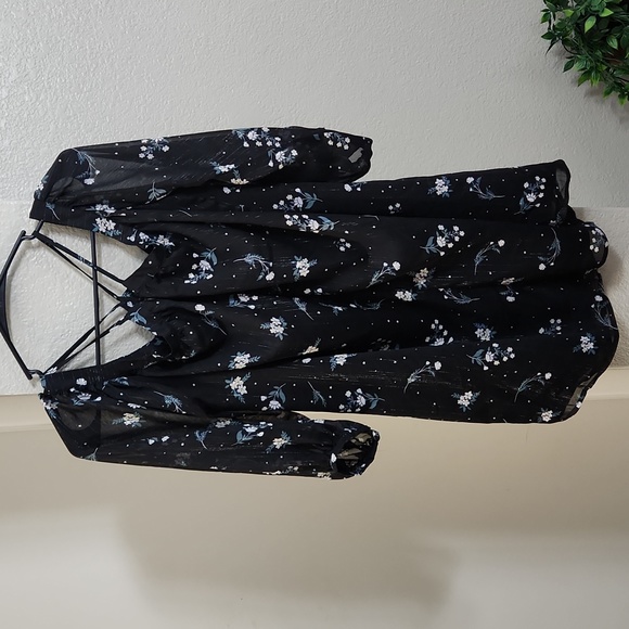 New English Factory Starry Night Print Cold Shoulder Mini Dress Size Med - Picture 5 of 11